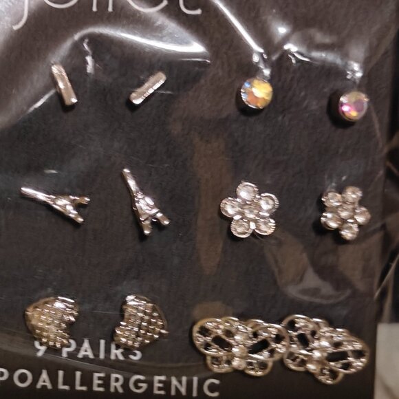 Juliet Hypoallergenic 9 pk Silver Stud Earrings. Brand New. - Picture 3 of 4